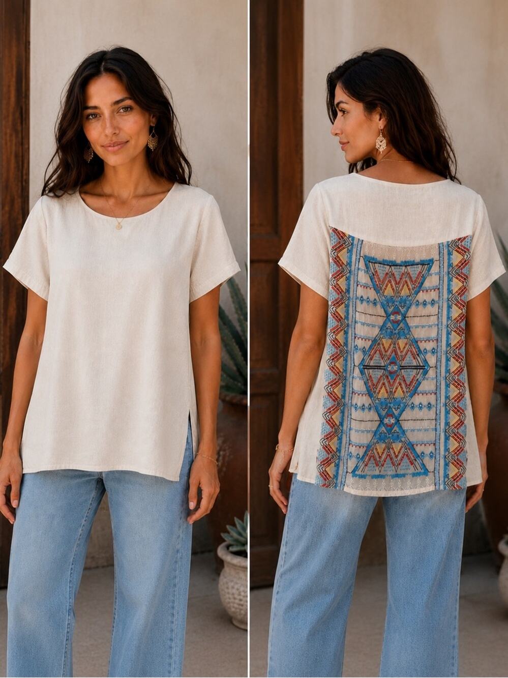 Johnny Was JWLA Embroidered Boho Linen Blend Top Size Medium NWT